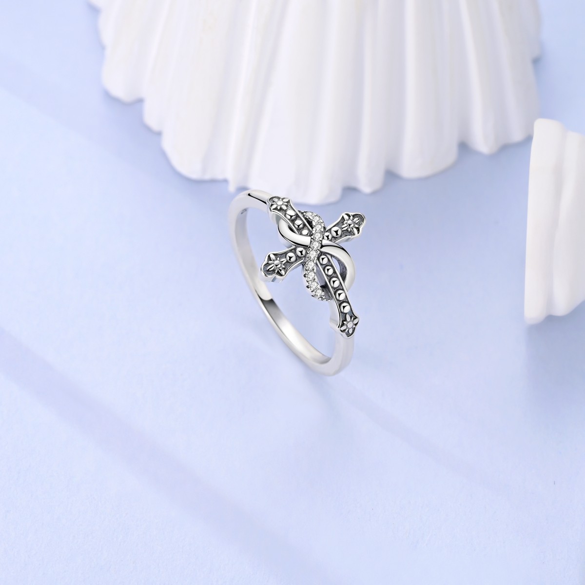 LAZA Original 925 Sterling Silver Finger Ring Infinite Cross for Women Jewelry
