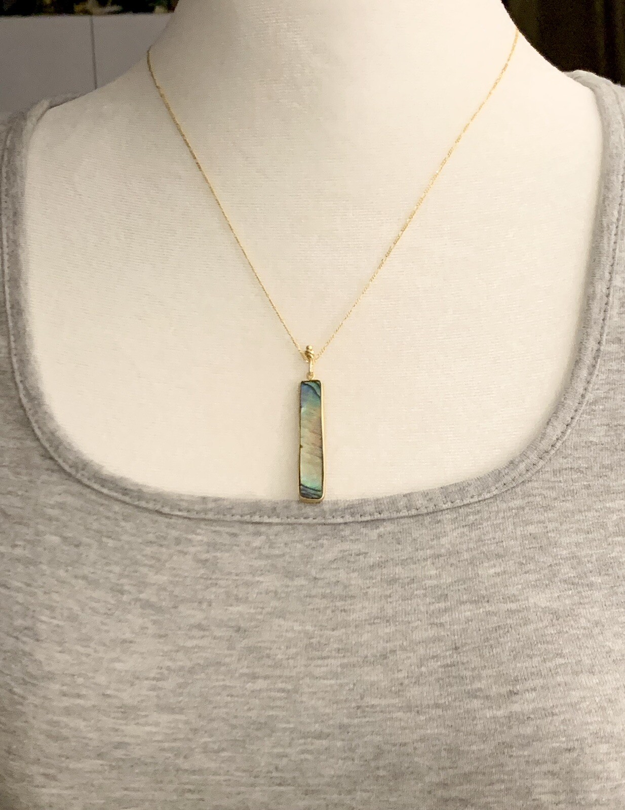 Natural Paua Shell 925 Sterling Silver (Gold) Chain Necklace 18”
