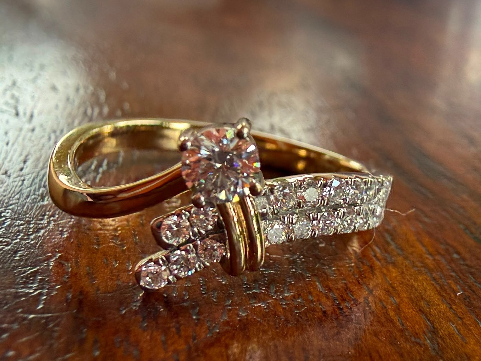 0.36 Carat Round Lab Grown Diamond Ribbon Bypass Statement Ring- 14K Yellow Gold