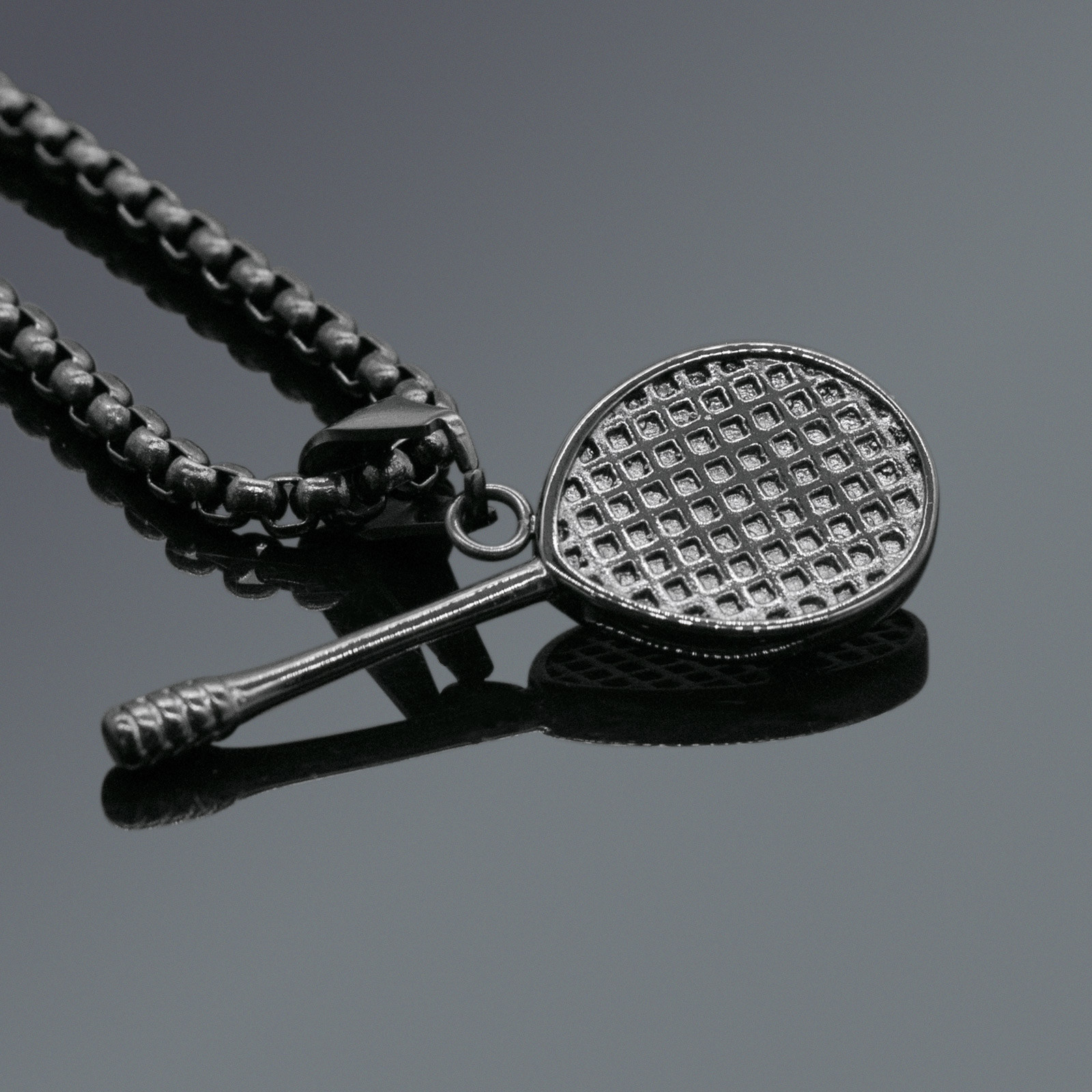 24′ Gold Silver Black Badminton Racket Pendant Necklace Keepsake Stainless Steel