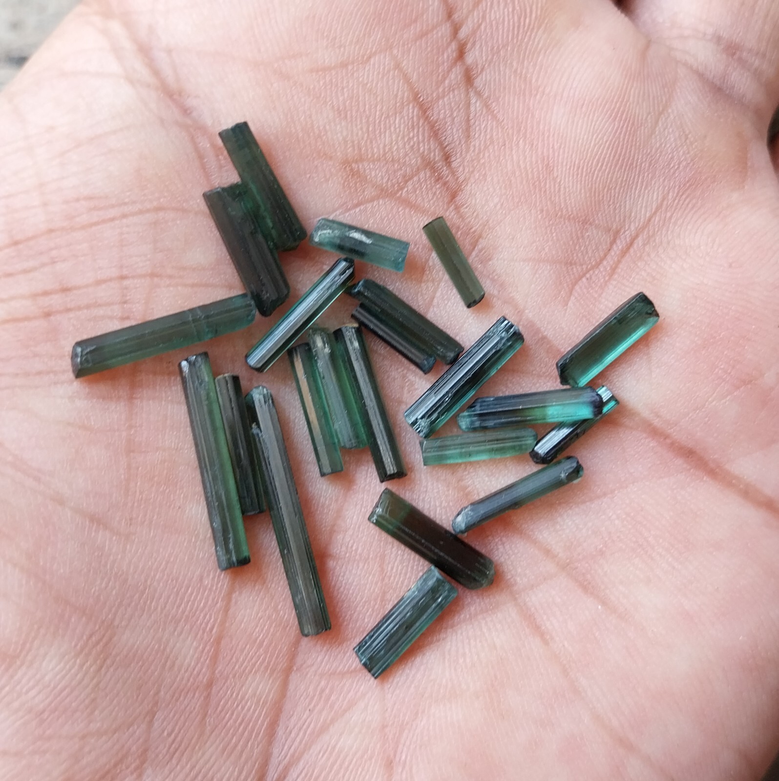 16 Cts Natural Deep Greenish Blue Tourmaline Pencil Rough 22 pcs