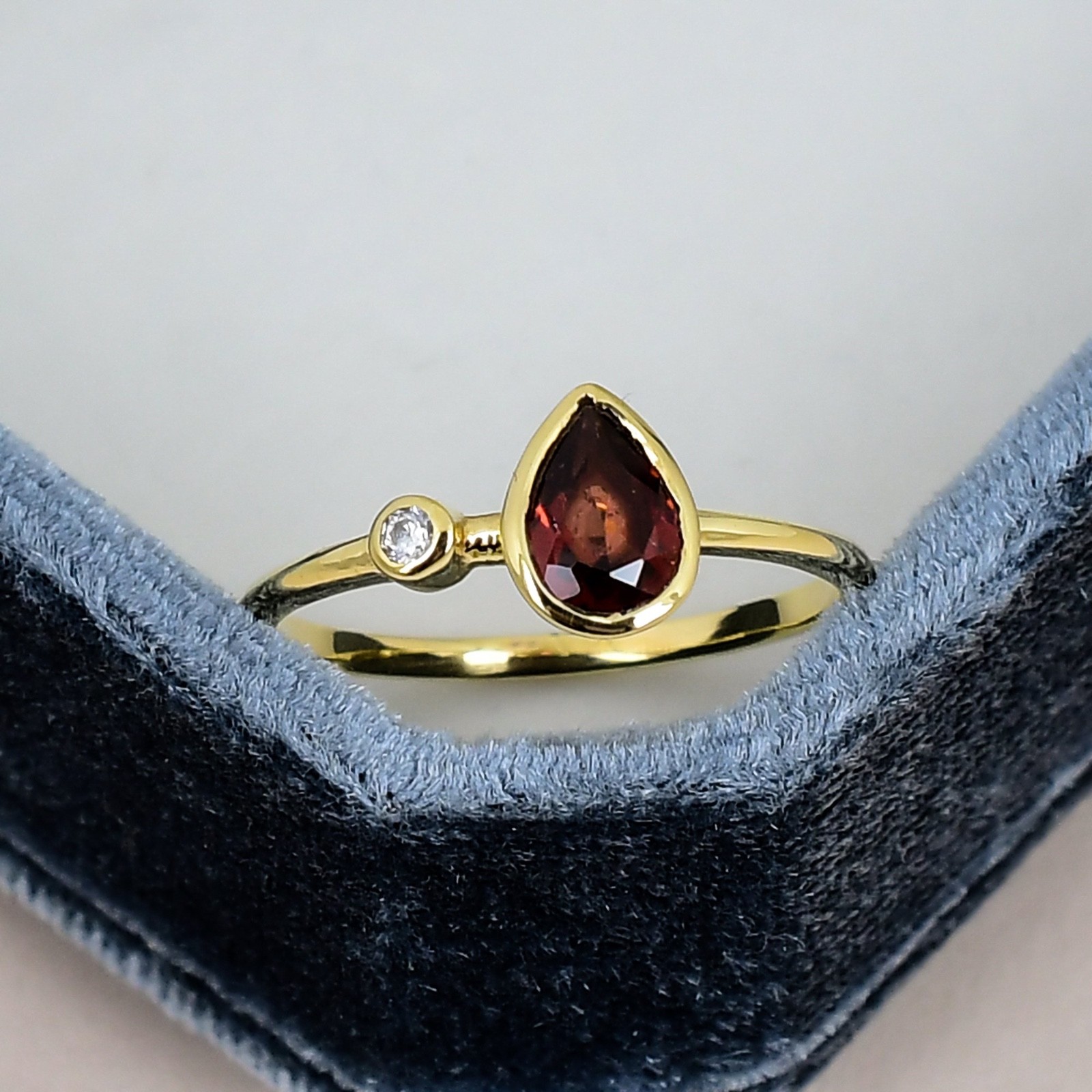 Garnet Pear Ring 5x7mm Diamond Accent Ring Gold Minimalist Gift for Her Today