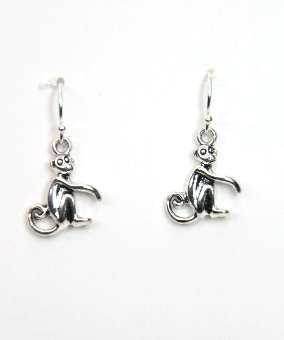 Monkey Charm Earrings 925 sterling silver hooks pewter charms Monkeys Animal