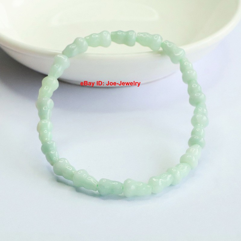 Natural Grade A Light-Green Jadeite Gourd Bead Bracelet 5mm Bead Elastic 15-16cm