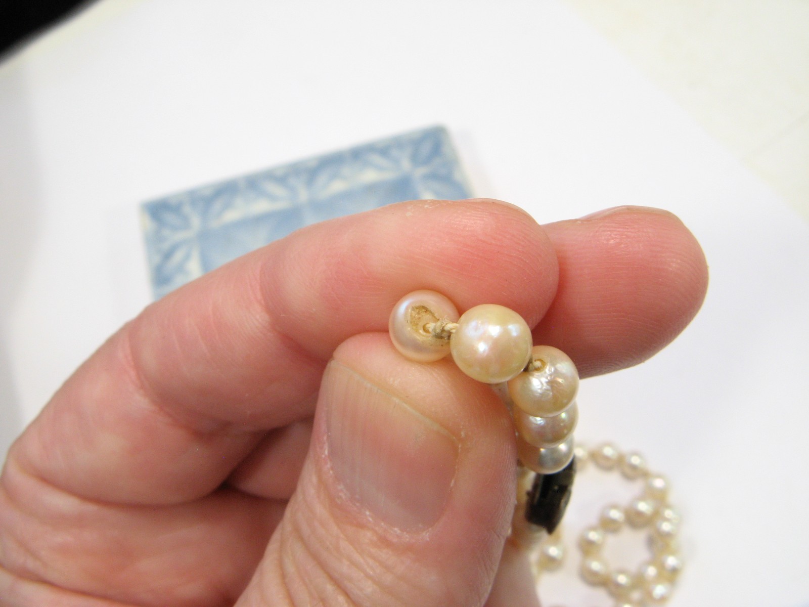 Vintage AKOYA Cultured PEARL Hand-knotted NECKLACE 6mm Sterling Silver 17.75″