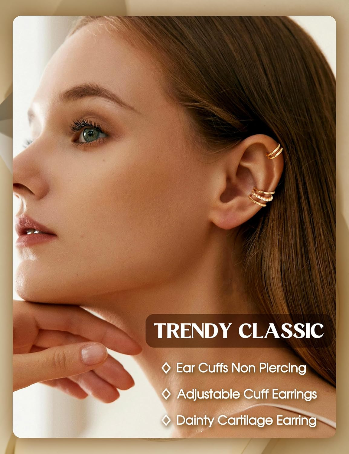4 Pairs Ear Cuffs Non Piercing – 14K Gold Plated Ear Cuff Earrings for Women Ear