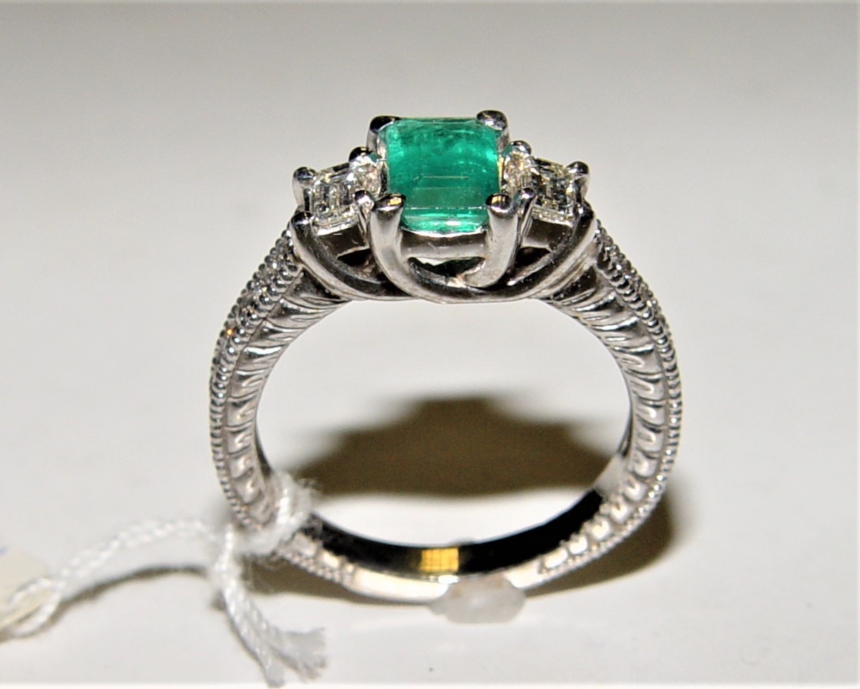 Classy 0.77CT Emerald & 0.47CT Diamond Filigree Ring 18K gold s-6.5