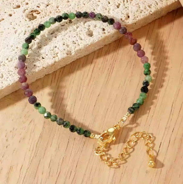 Delicate Ruby Zoisite Bracelet Natural Stone Dainty Bracelet Healing Women Gift