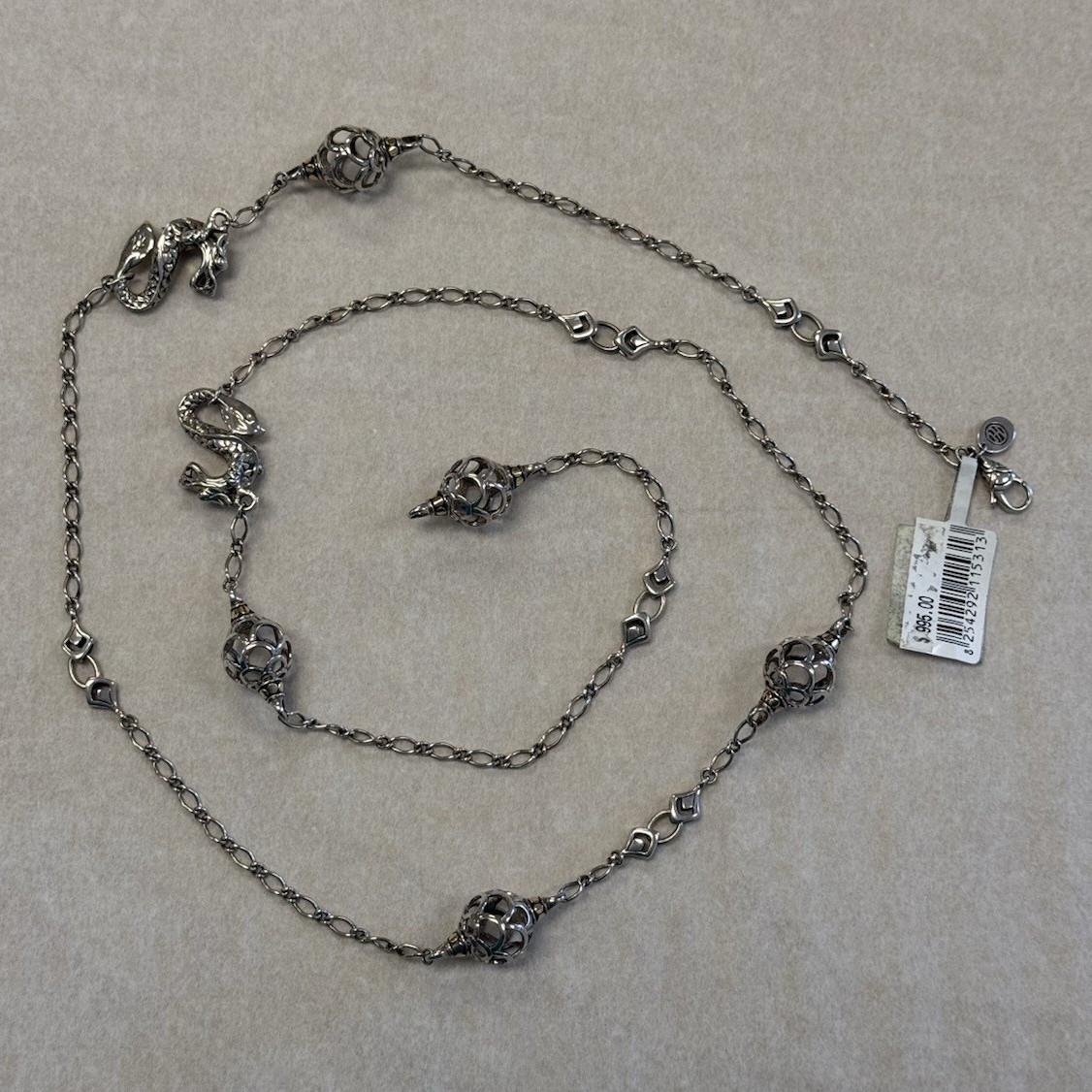 NWT John Hardy 925 Sterling 18k Gold Legends Naga Dragon Orb Necklace 50g 36”