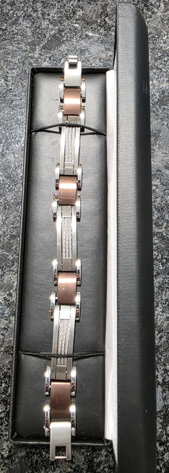 TR Jewelry Concepts Stainless Steel & Chocolate Wire Link Bracelet for Men