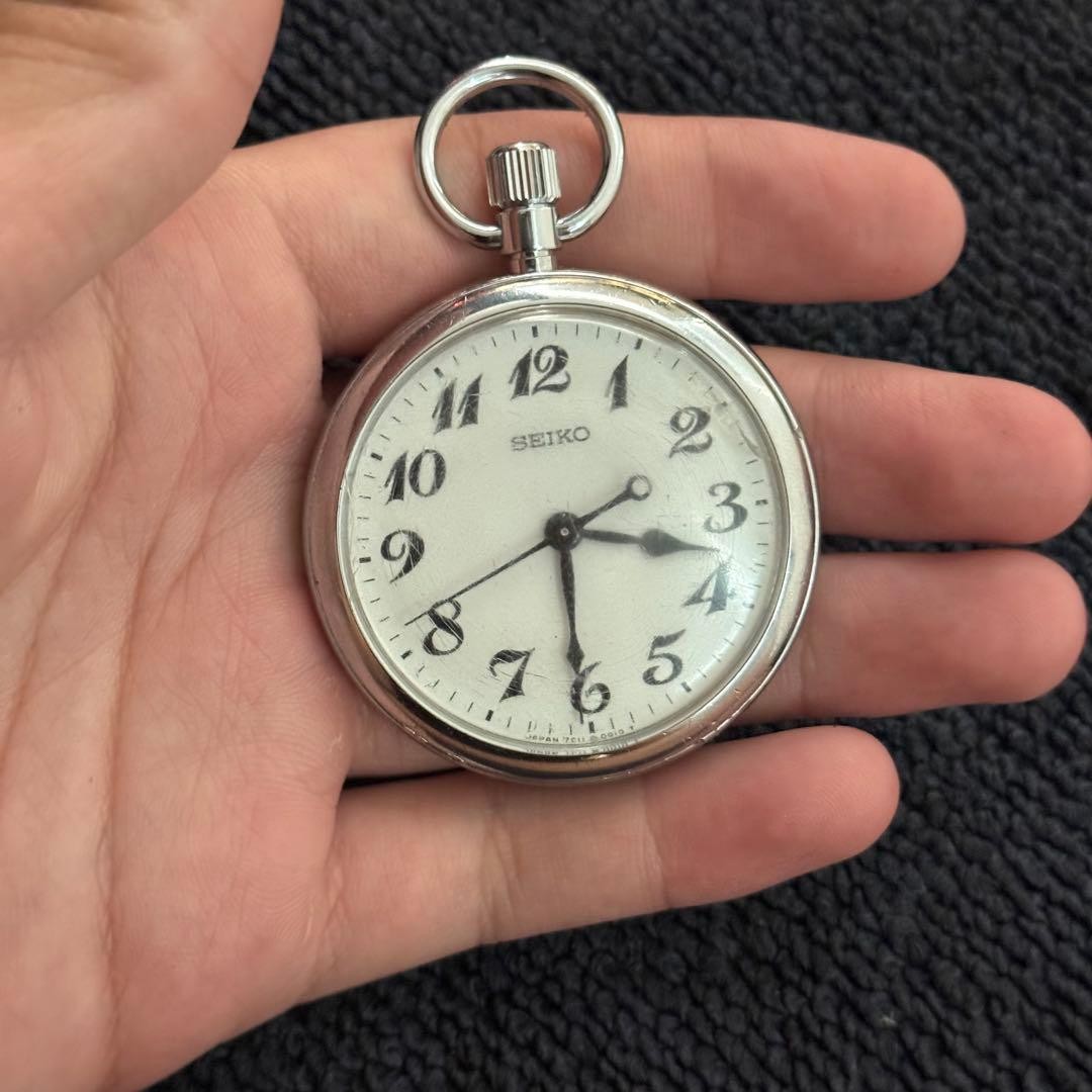 Working SEIKO 7011-0010 pocket watch, railway-themed, QZ