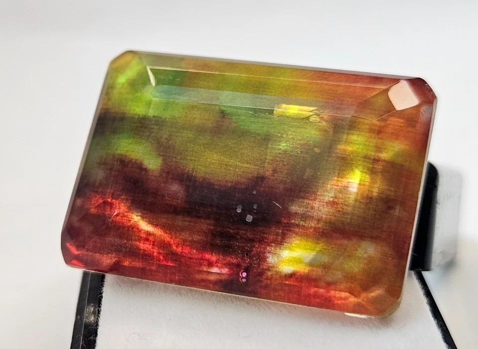Natural Ethiopian Ammolite Opal Like Organic 42 Ct Emerald Cut Gemstone