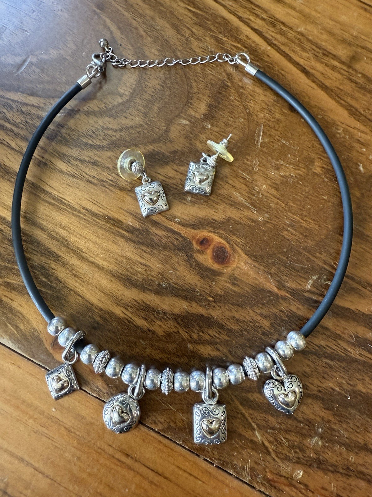Silver Toned heart Charm Necklace And matchingEarrings