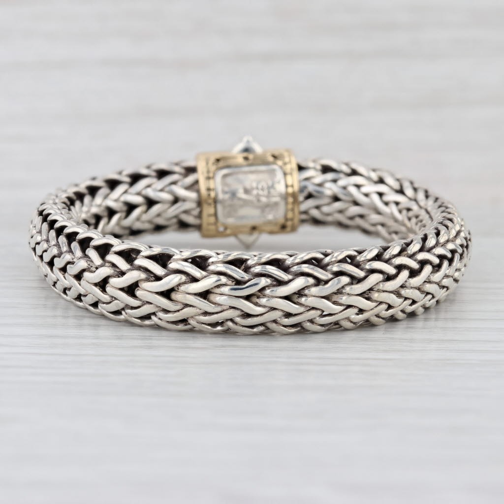 John Hardy Classic Woven Wheat Chain Bracelet Sterling Silver 18k Gold 7.72″