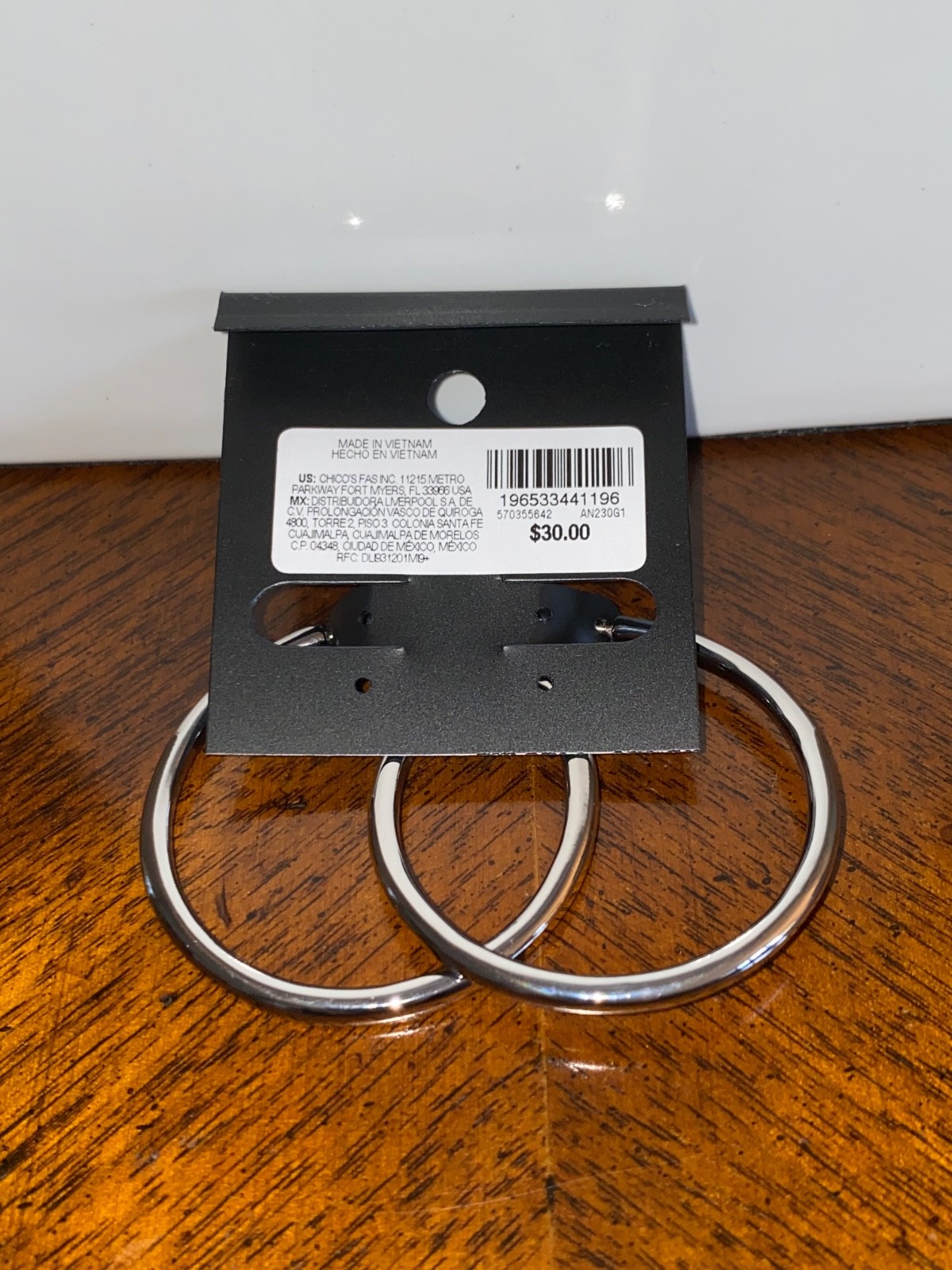 White House Black Market (WHBM) silver hoop earrings – NEW WITH TAGS (NWT)