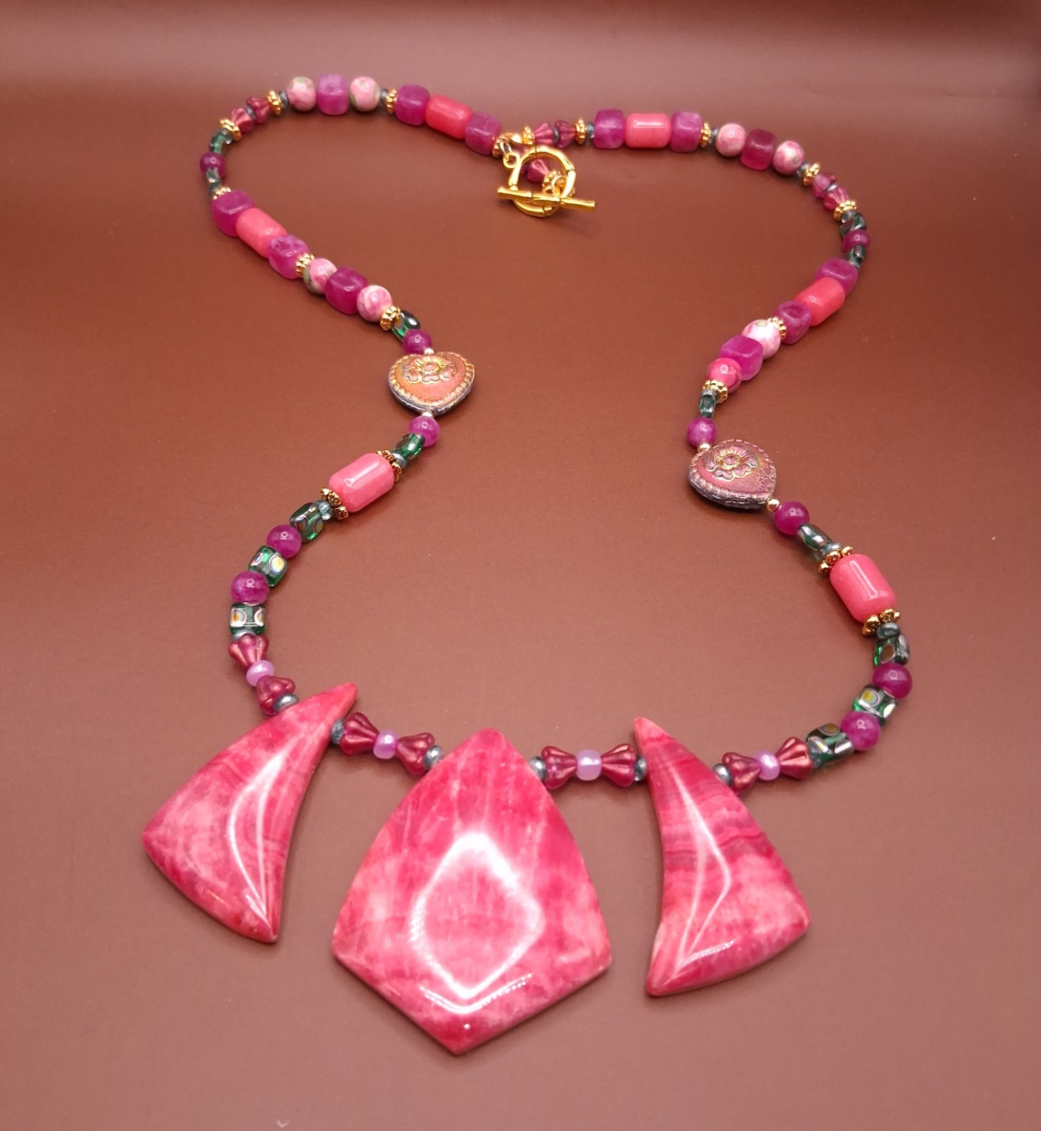 Rhodochrosite Statement Necklace with Rhodochrosite & Asstd Pink Beads