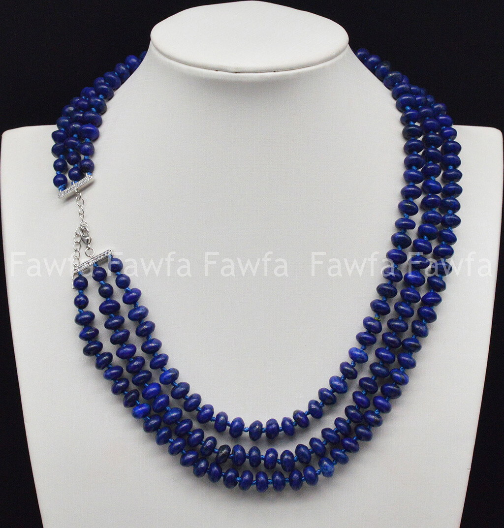 4×6/5×8/6x10mm 3 Rows Blue Lapis lazuli Gemstone Rondelle Beads Necklace 17-23”