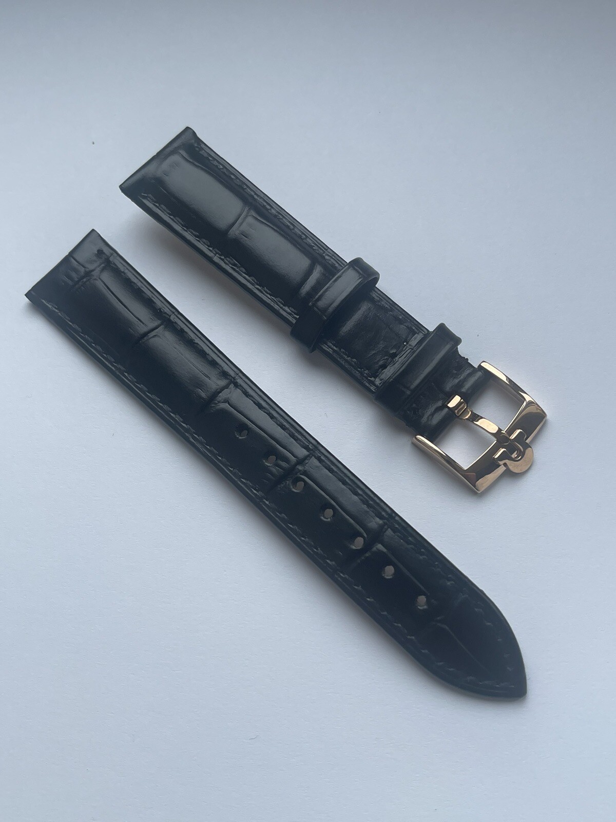 Beautiful NEW 18mm FOR OMEGA Black Leather With Rose Gold Buckle BARGAIN!