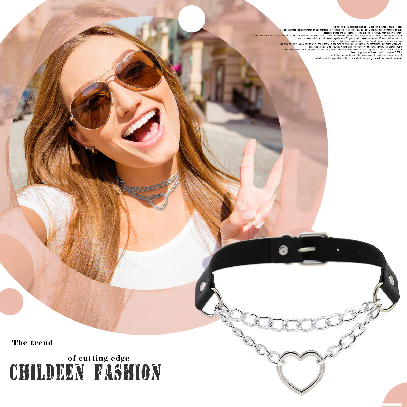 Women Girls Heart Ring Chain Leather Choker Punk Rock Collar Necklace Adjustable