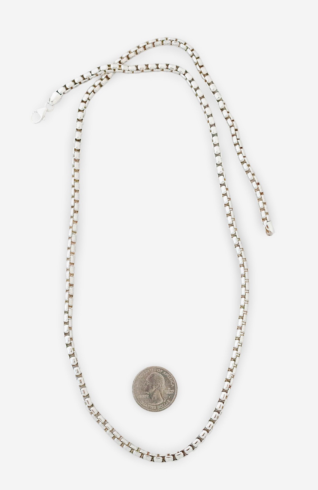 Solid Sterling Silver Box Link Chain Necklace, 30.0″ inch – 91.4 Grams