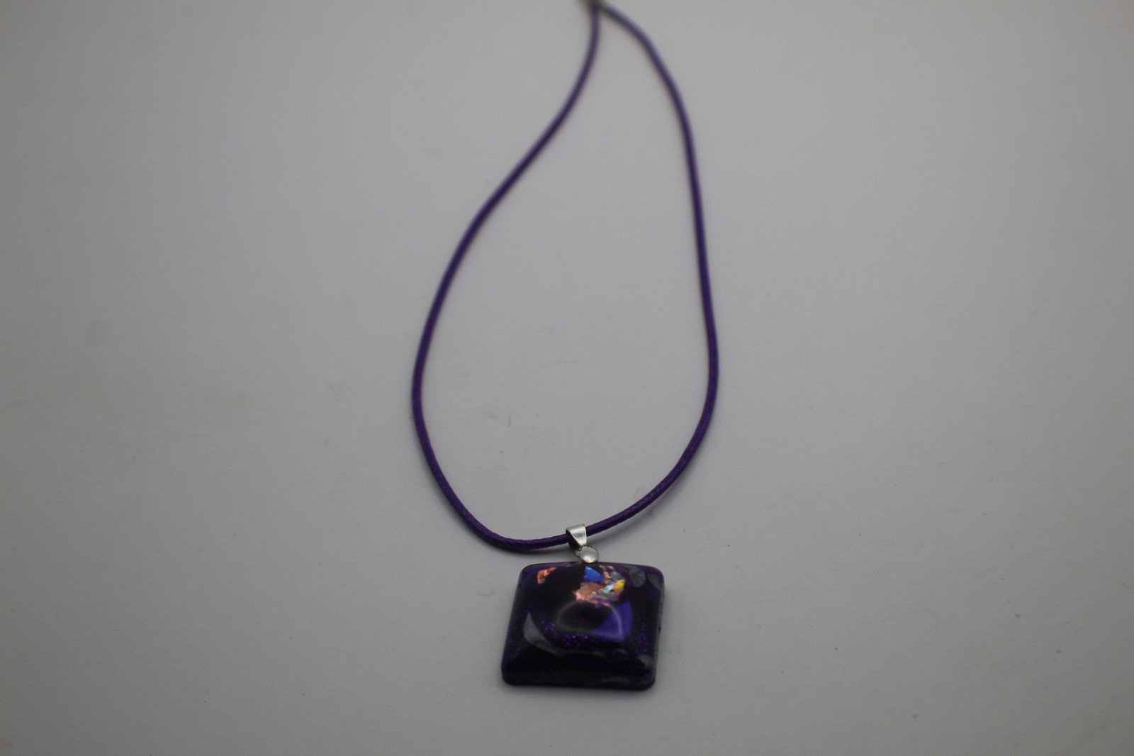 50 Shades Of Purple Beautiful Square Shaped Resin Pendant On A Cord