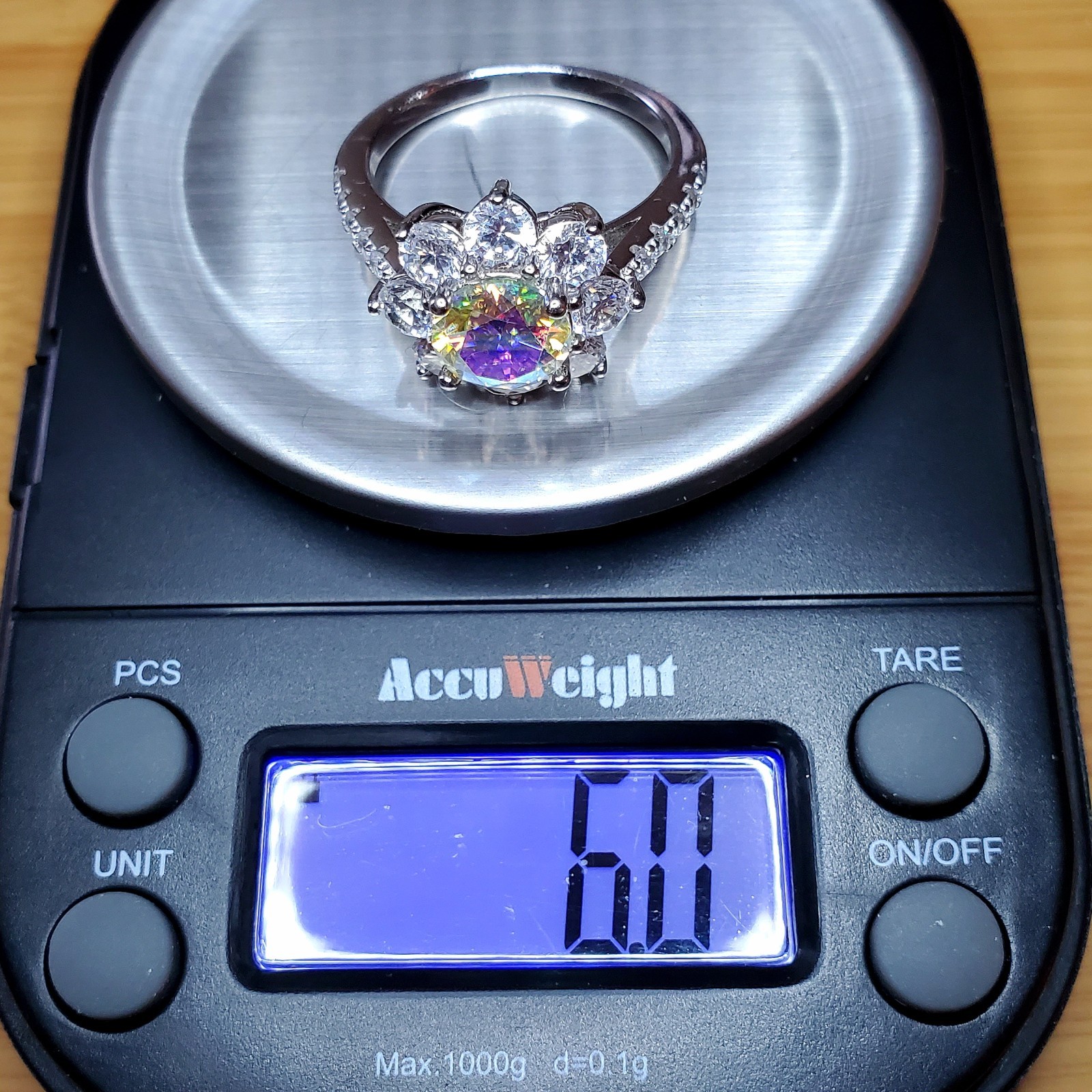 2ct Moissanite Ring Sterling Silver Aurora Borealis Snowflake Sz 8.75