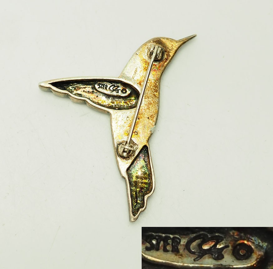 Vintage sterling silver inlay Colibri hummingbird bird pin by Carolyn Pollack