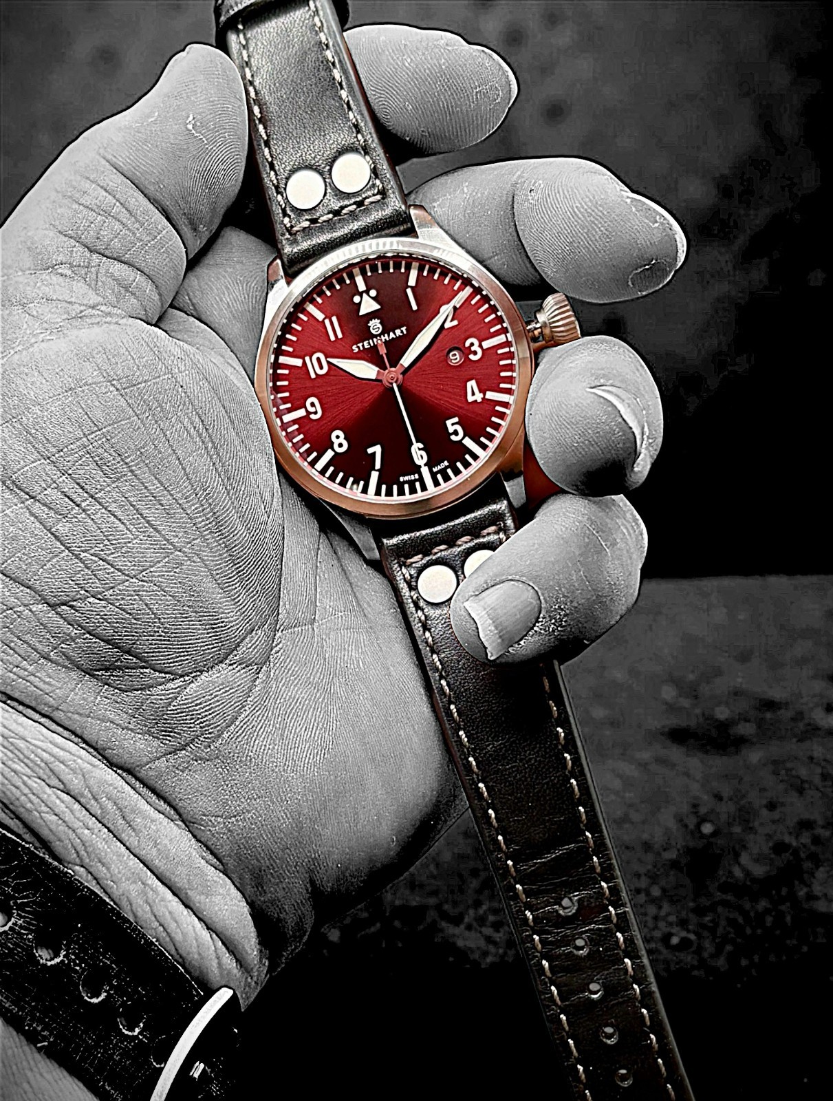 STEINHART NAV. B-UHR • 44MM Date RED Dial • SW 200-1 Elabore Automatic