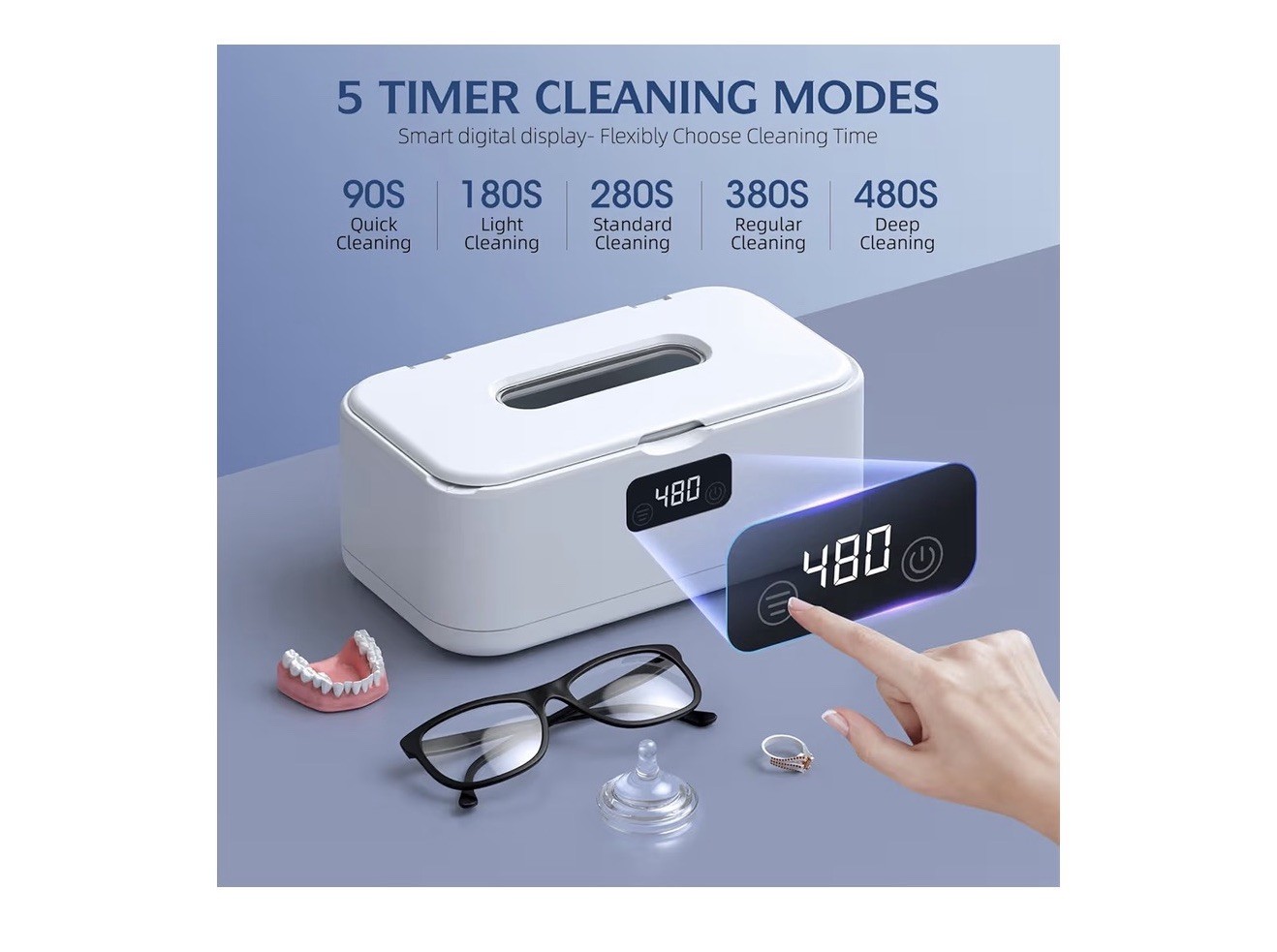 Ultrasonic Jewelry Cleaner, 50Khz 24oz – 304 Stainless Steel Tank, Digital Timer