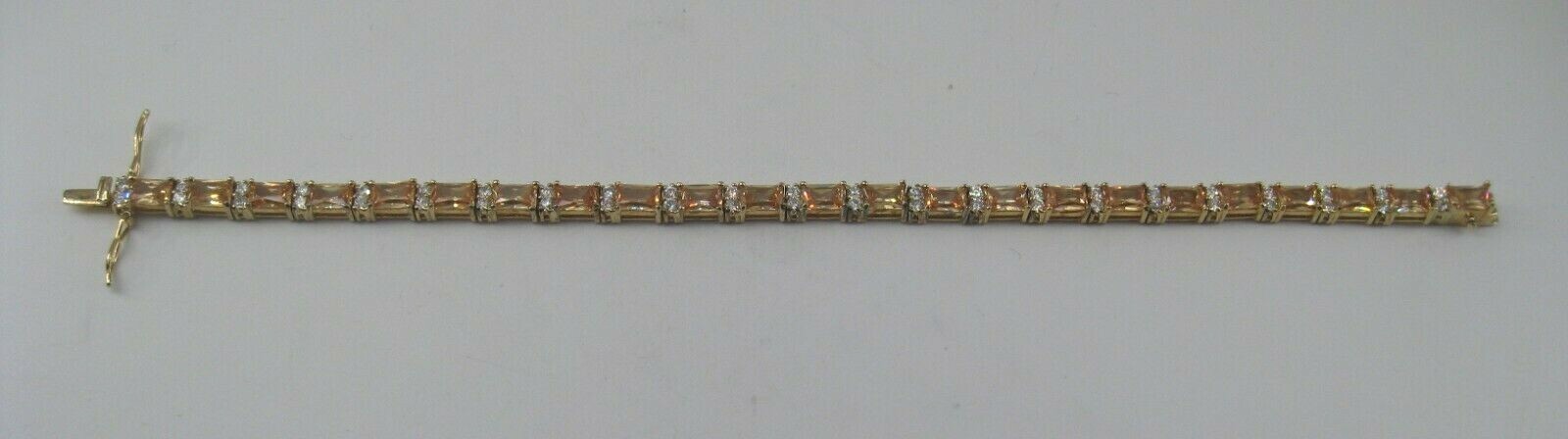 Sterling Vermeil Tennis Bracelet Orange Clear CZ Rectangle Round Cut 7-7/8″