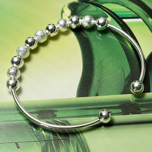 Women Fashion Jewelry 925 Silver Plated Beads Adjustable Cuff Bracelet 18-7