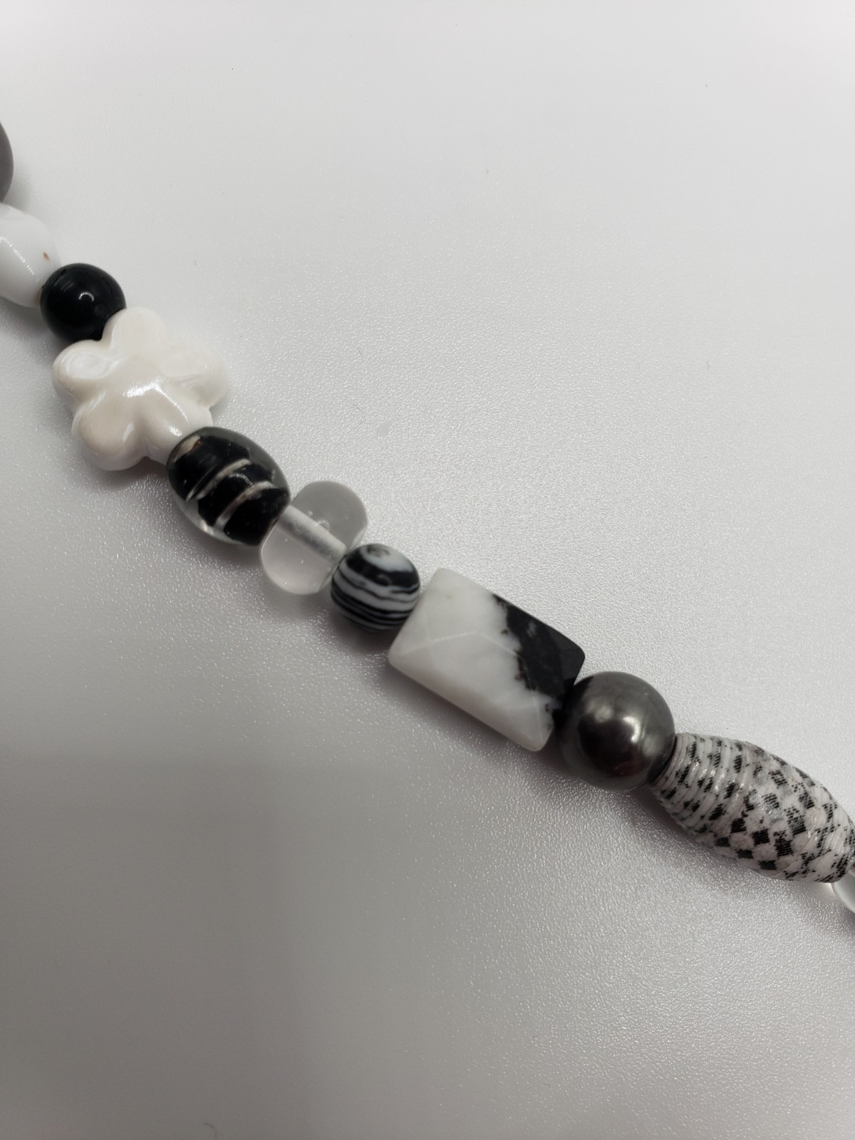 Handmade Black White Bead Necklace 21” Mixed Media OOAK Bead Soup Statement