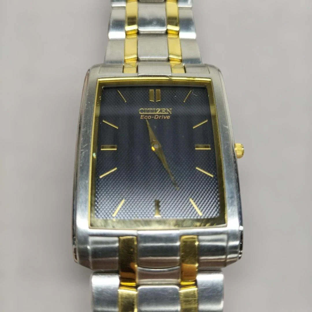 Citizen Eco-drive Mens Watch Stainless Steel Silver Gold Black Dial Tested
