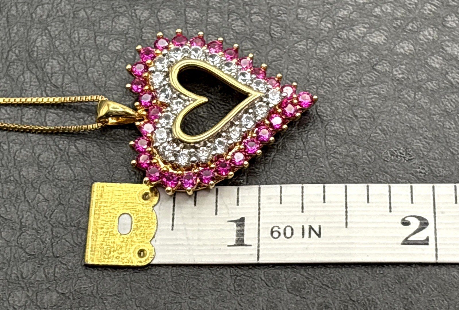 Signed BR Lab Ruby Pink Heart Pendant Necklace Gold Plated 18” Chain