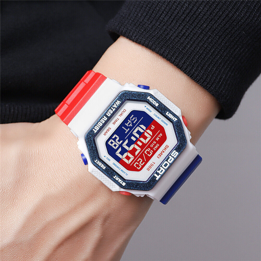SKMEI Men Watch Rectangle Sport Watches Students Boy LED Date Digital Wristwatch