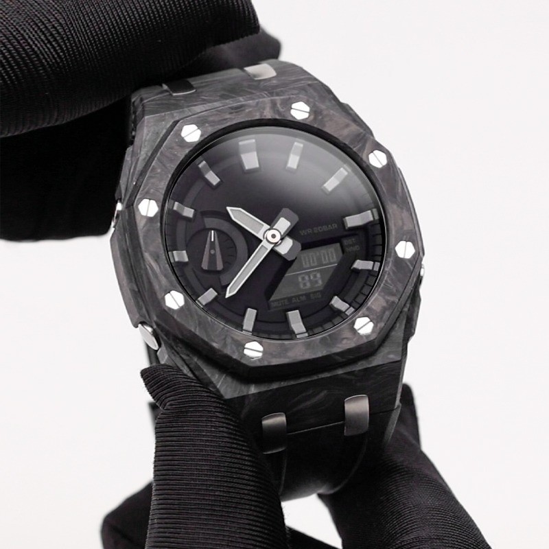 Luxury Carbon Fiber Case For Casioak Mod Kit GA2100/GA2110 fluororubber Strap