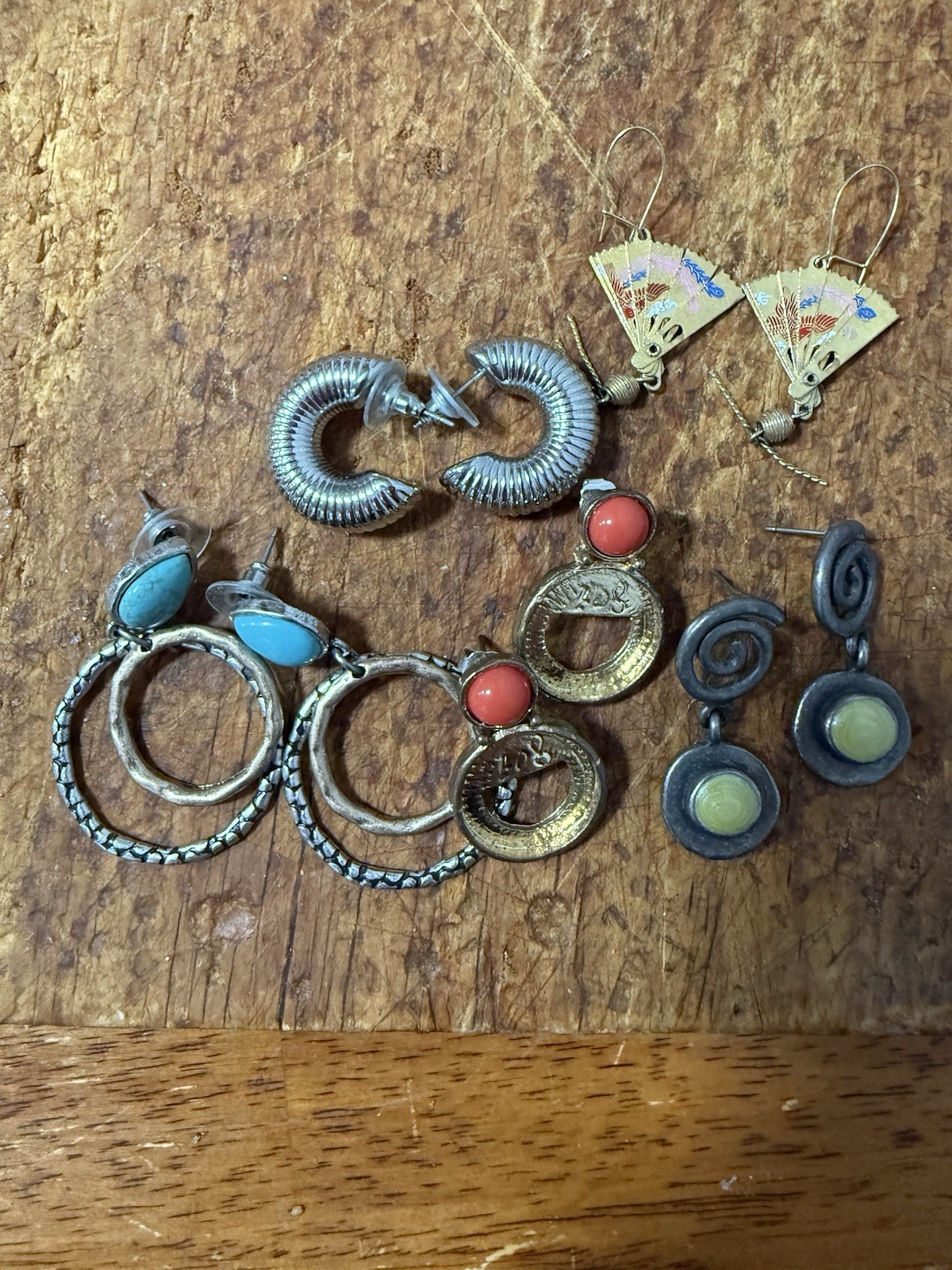 silver-tone blue red oval stone dangle/drop & hoop hook earrings mixed lot