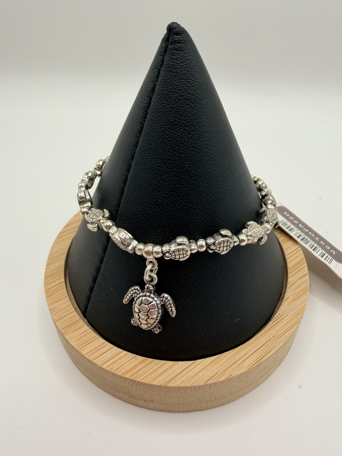 VTG Vestopazzo Silver-Plated Turtle Bead Charm Bracelet Elastic New Old Stock