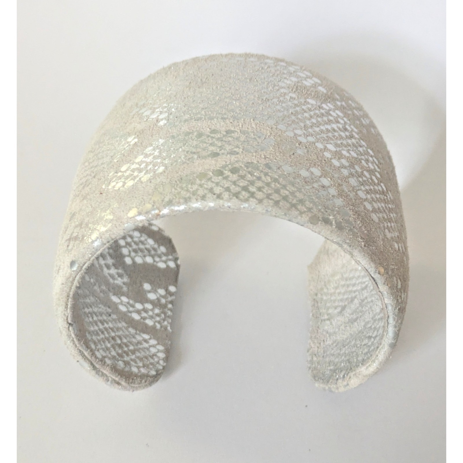 TED ROSSI NYC White & Silver Embossed Python Snake Skin Wide Cuff Bracelet