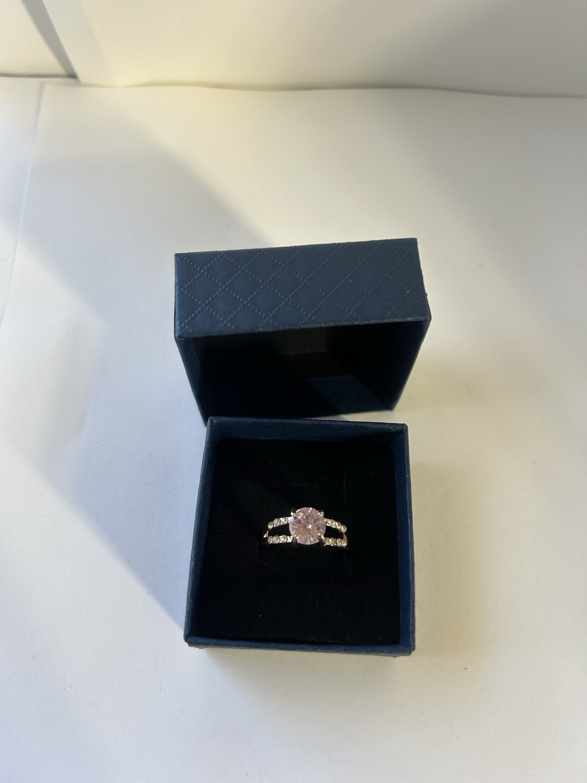 Vintage Pink Cubic Zirconia Ring Gold Plated Womens Size 7