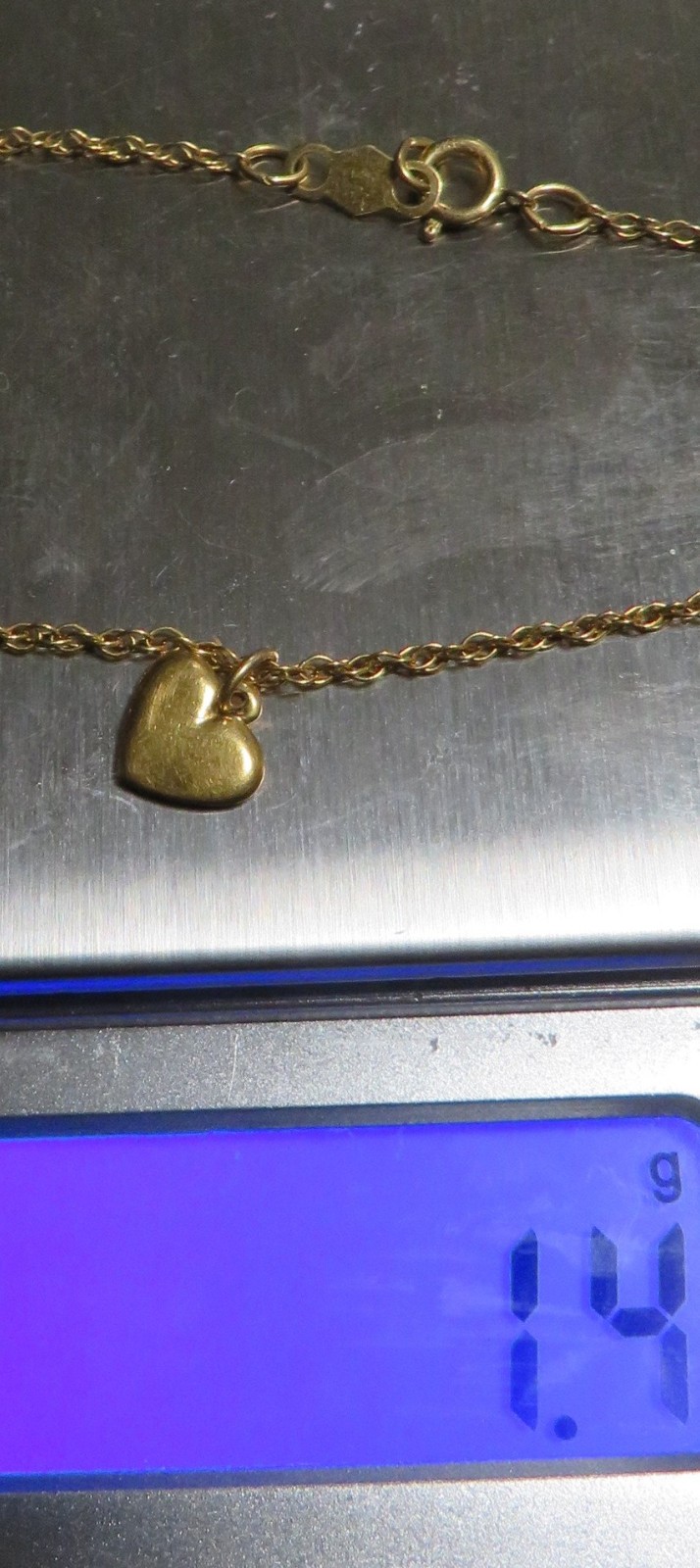 14k Solid .585 Yellow Gold 1.2g HEART LOVE Bracelet FLASHY Link secure 7 “