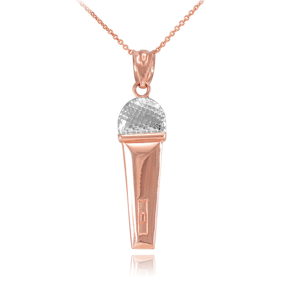 Gold Microphone Pendant Necklace (Available in Yellow/Rose/White/Two Tone Gold)