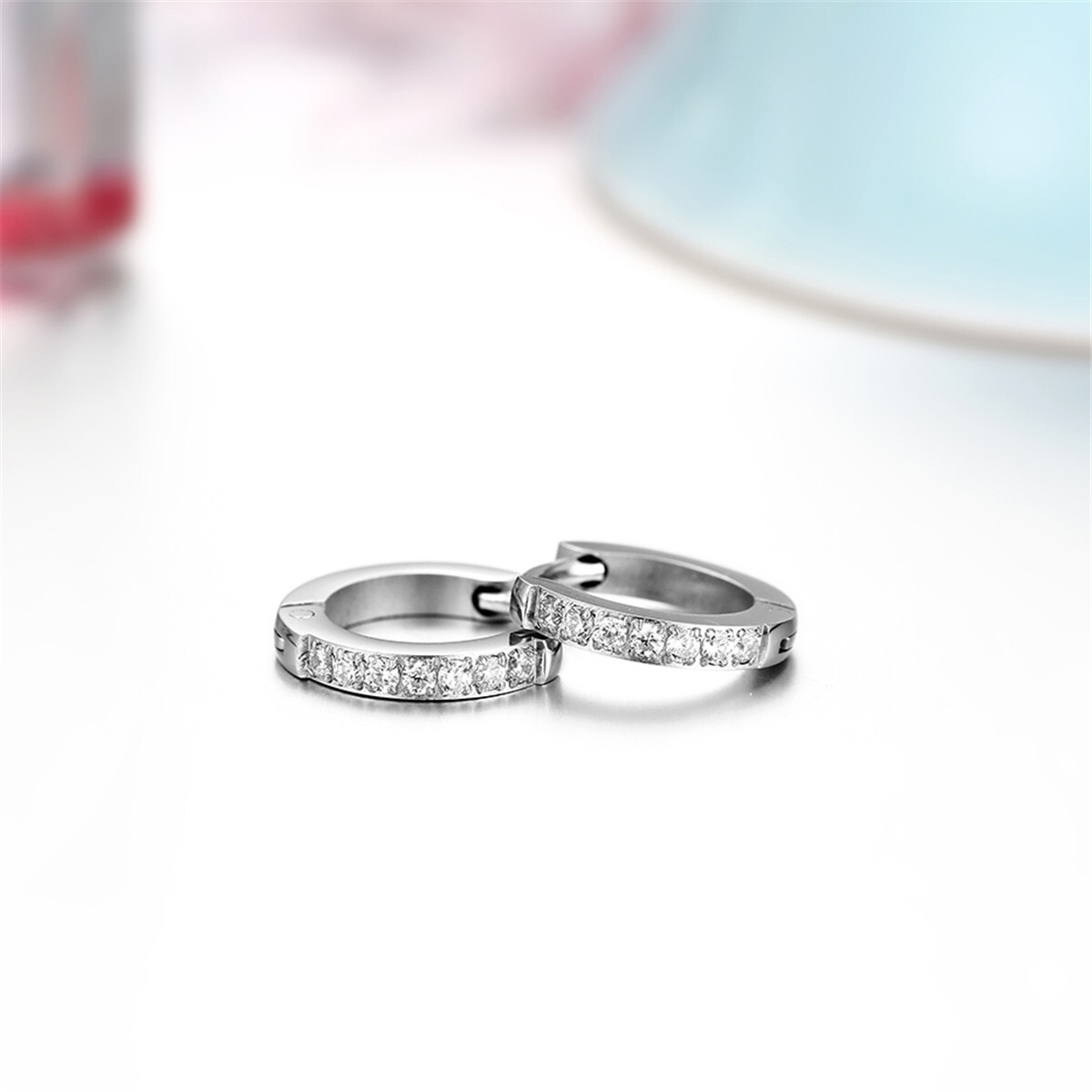 2pcs Men’s Women’s Stainless Steel CZ Inlaid Small Huggie Hinged Hoop Earrings