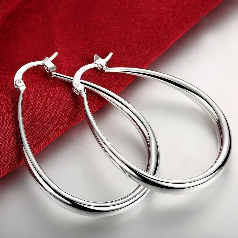 Womens 925 Sterling Silver Elegant Oval Shaped Extra Large Hoop Earrings