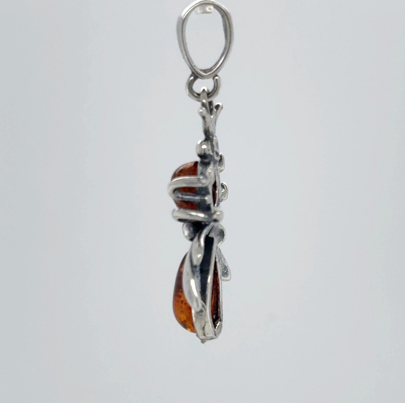 Cognac Brown BALTIC AMBER Bee Pendant in STERLING SILVER Natural Genuine #3301e