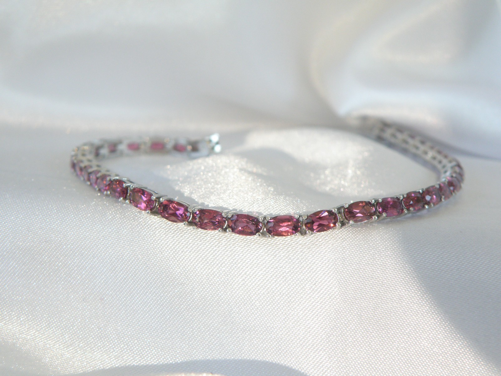 Sterling Silver 925 Rhodolite Pink Garnet Tennis Bracelet 8″