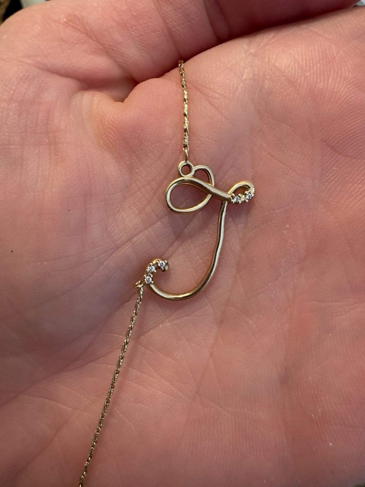 14k Gold J Pendant Necklace with Diamonds