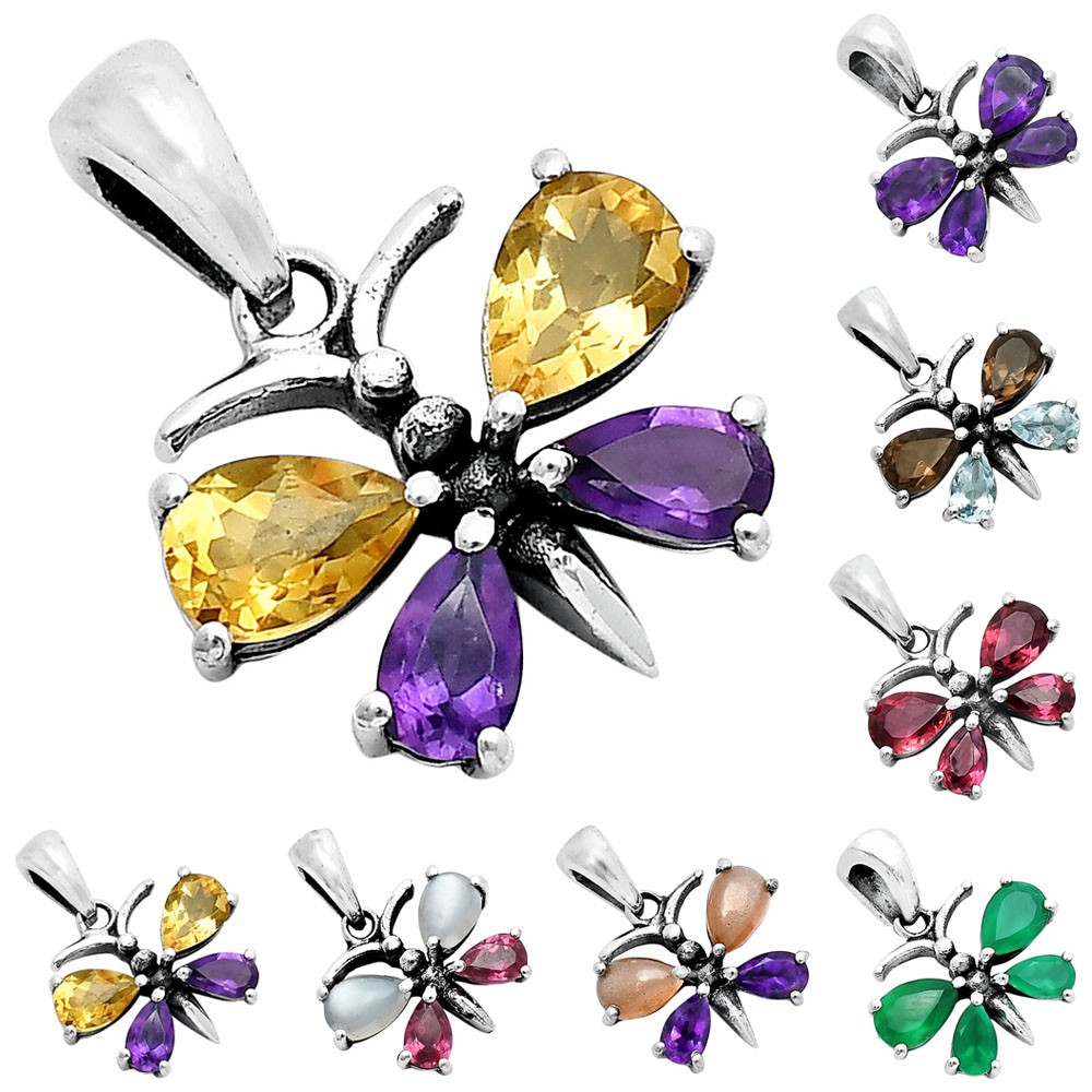925 Sterling Silver Butterfly Gemstone Pendant Handmade Jewelry Gift DGP1008