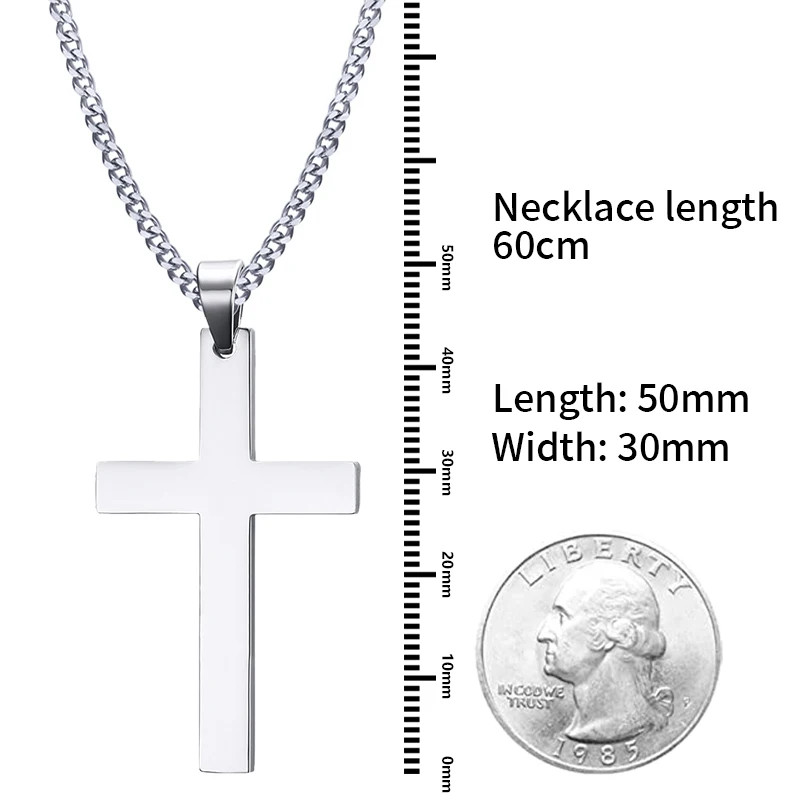 Fashion Stainless Steel Cross Pendant Necklace For Women Men Link Chain Charm