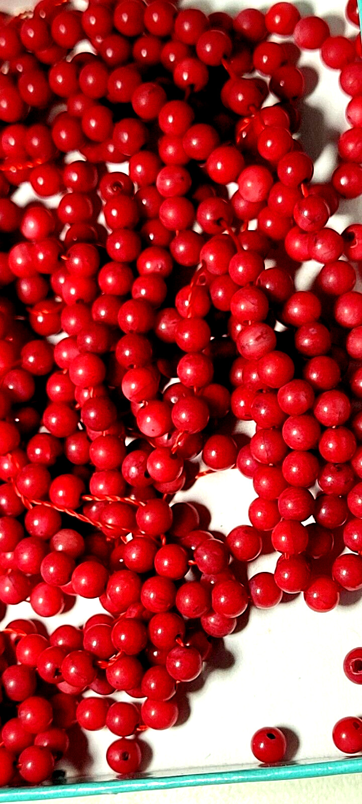 Dark Red 3mm Round Coral Gemstone Spacer Beads approx 520 beads-8 per inch
